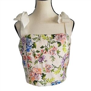 Alice + Olivia Nika Floral Crop Ribbon Tied Zip-Up Tank Size L